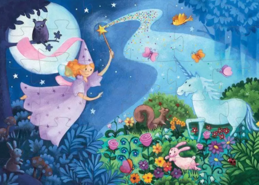 Online Betoverende Sprookjes Legpuzzel Silhouet - De Fee En De Eenhoorn - Legpuzzels