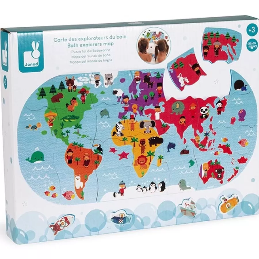 Discount Janod Badpuzzelpuzzel Wereldkaart 28St +3Jr Badspeelgoed