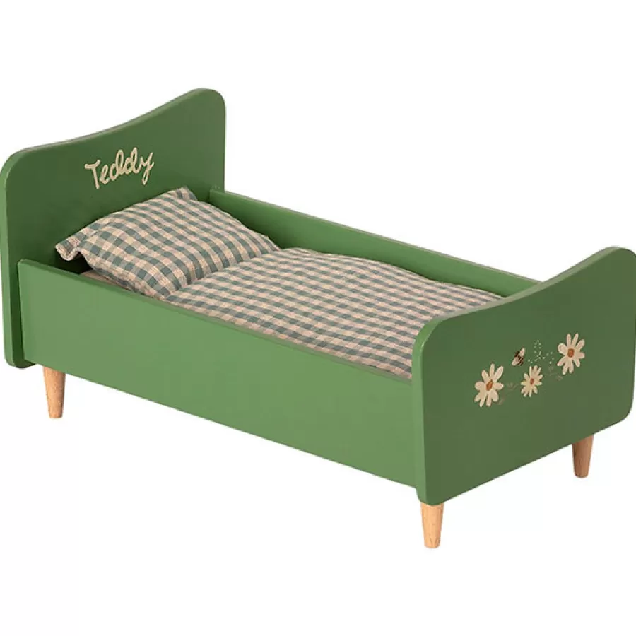 Hot Houten Bed Teddy Dad - Dusty Green 26Cm Poppenhuis Meubeltjes