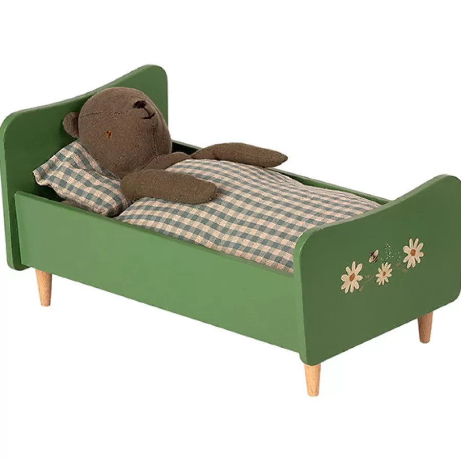 Hot Houten Bed Teddy Dad - Dusty Green 26Cm Poppenhuis Meubeltjes