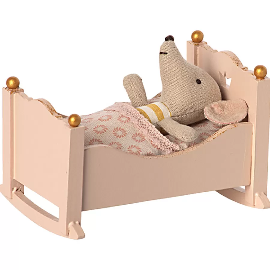 New Houten Wieg Baby Mouse Rose Poppenhuis Meubeltjes