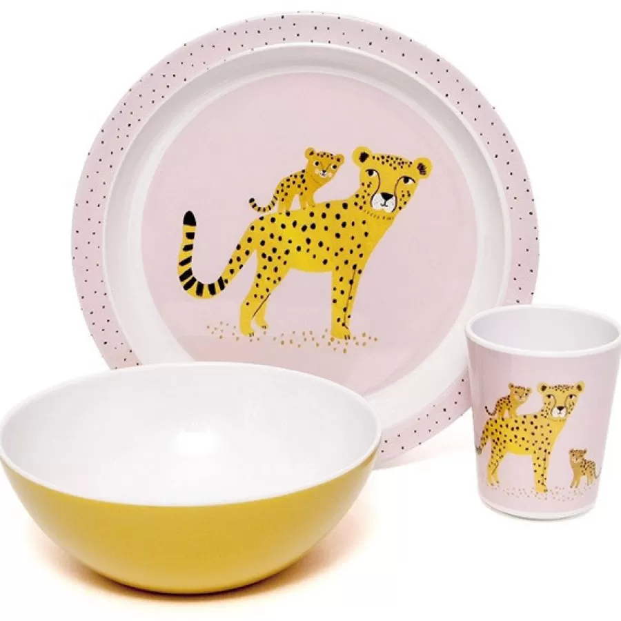 Outlet - Melamine Bord - Luipaard - Orchid Kinderbordjes En Kommetjes